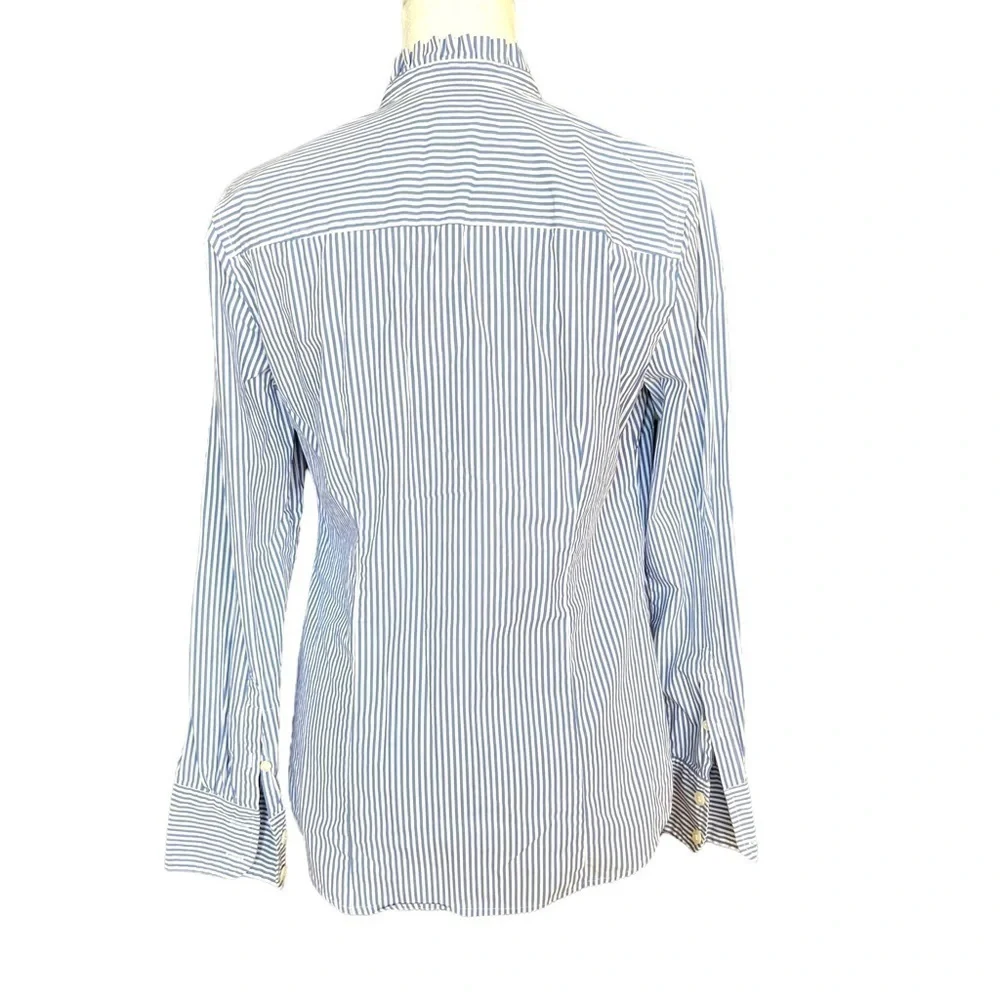 J. CREW Blue & White Striped Ruffle Blouse